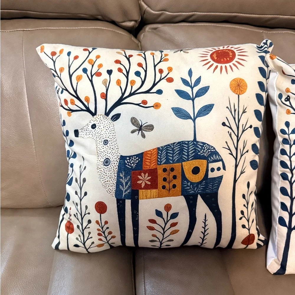 Two Nordic Deer Throw Pillows Cover, made of a high-quality linen material